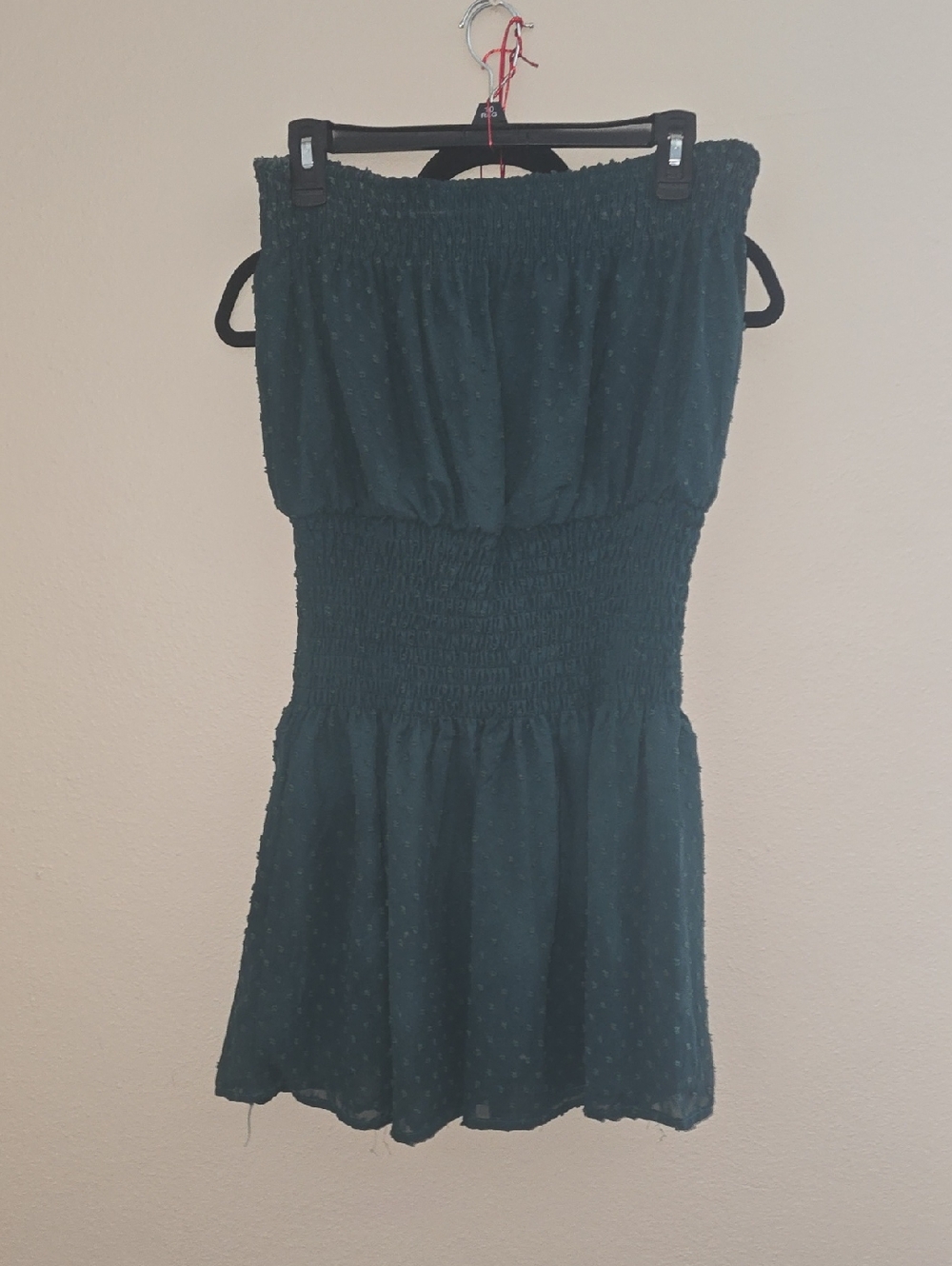 Off-Shoulder Dark Green Smocked Waist Dress